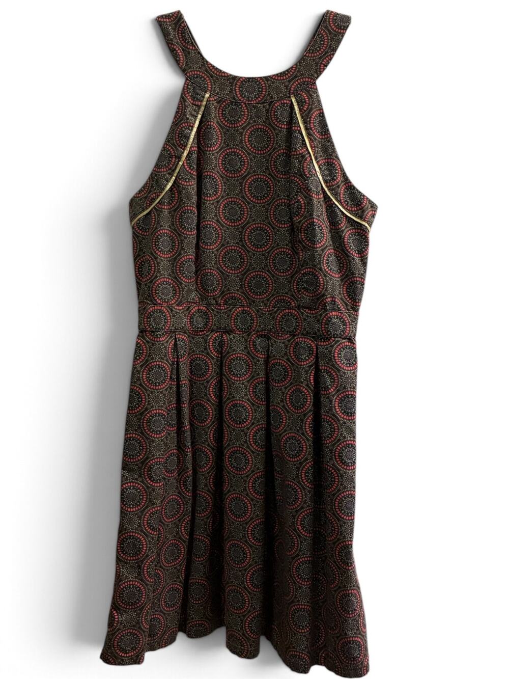 merican Eagle Boho Halter Medallion Mini Dress Gold Piping